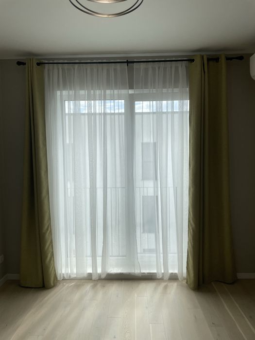 Set draperii galben mustar + perdea albă + bară