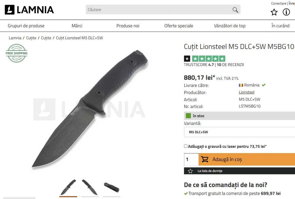 Cuţit Lionsteel M5 M5BG10 + husa (nou, nefolosit)
