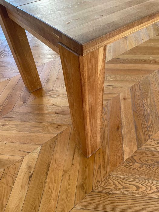 Masă dining stejar masiv extensibilă 160→240 cm – stare bună