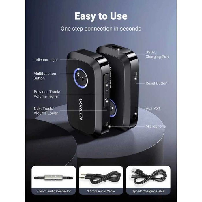 Аудио ресийвър Ugreen CM596 Bluetooth 5.3 AUX (90748)