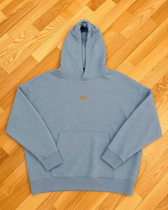 HUGO Boss Hanorac Hoodie Oversized Albastru Deschis cu Logo Graphic Print – Mărimea XL