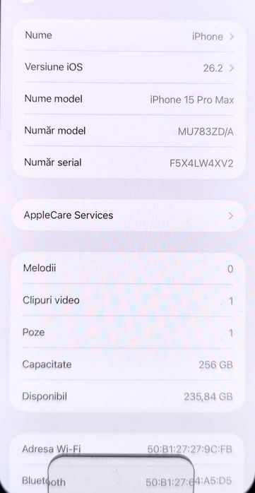 Telefon Apple iPhone 15Pro Max 256Gb (AG35 B 35547) Garantie 2ani !