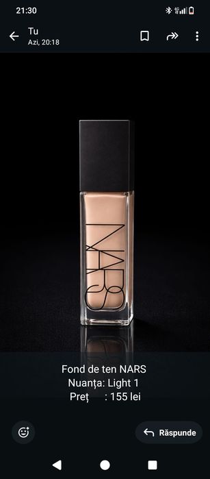 Fond de ten NARS 
Nuanța: Light 1 
Preț      : 155 lei