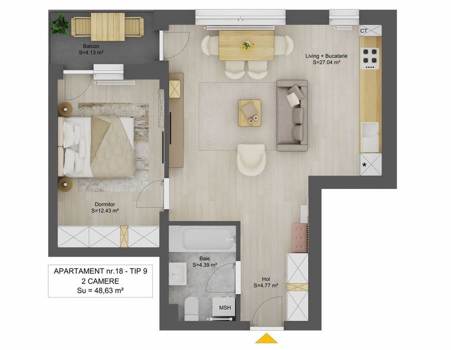 Apartament 2 camere nou, bloc cu lift, parcare inclusă – Shopping City