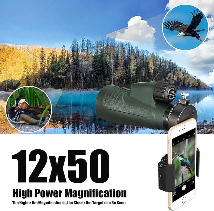 ЧИСТО НОВ Монокулярен телескоп EASTPOLE с държач за смартфон, 12x50 HD