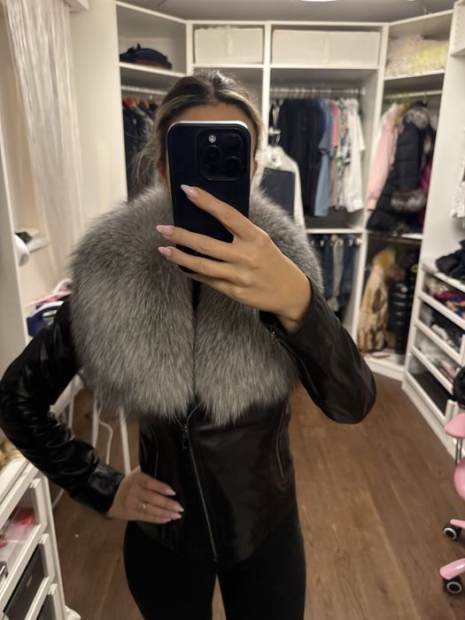 Geaca piele Noua cu guler blana naturala