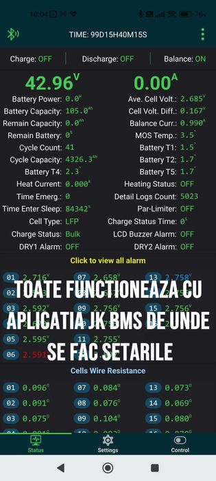 BMS-URI JK de 100A - 200A pentru Lifepo4 de 12v 24v 48v Cu sau fara display