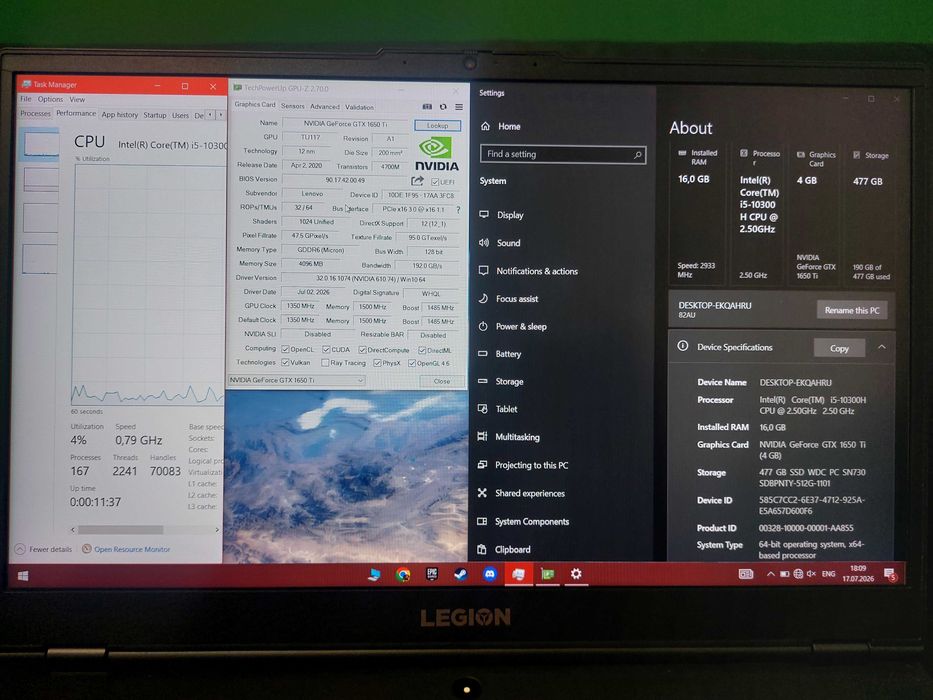DEFECT - Laptop Gaming Lenovo Legion 5 15IMH05 IntelC i5-10300H pana la 4.50GHz, 15.6", Full HD, IPS, 16GB, 512GB SSD, NVIDIA GeForce GTX 1650 Ti 4GB