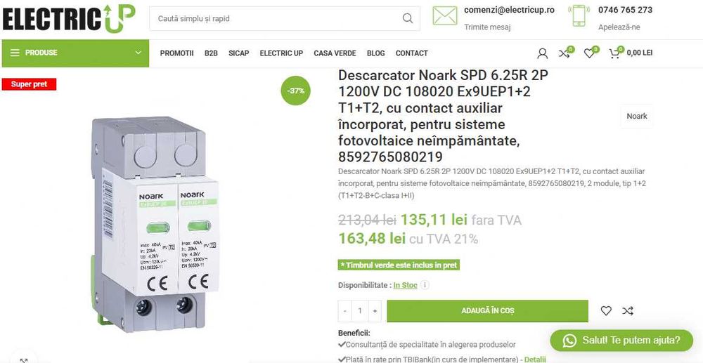 Descarcator DC panouri fotovoltaice 1200V