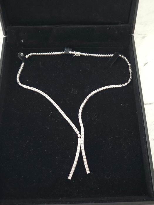 Colier Tennis Lux din Aur Alb 14K cu Diamante-Piesa de Lux