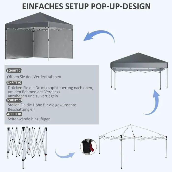 Сгъваема шатра Outsunny, 2 странични стени