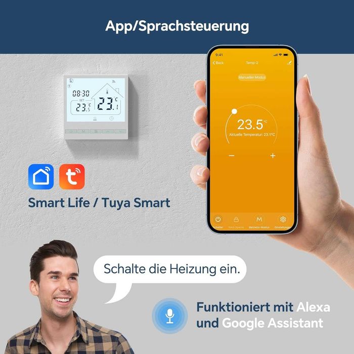 Termostat Beok TOL47WIFI-WP-WF/WP/WPB/WPB-CM/EP 3A,16A incalzire pardoseala,centrala termica,boiler gaz Smart Wireless WIFI Alexa Tuya
