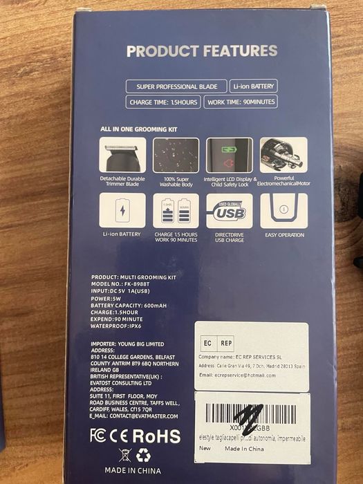 Безжична машинка за подстригване , Водоустойчива , 3 в 1 Тример