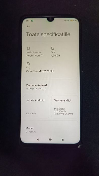 [baterie noua] Xiaomi Redmi Note 7, 64GB, 4GB RAM, telefon dual sim, stare buna, functional, folie sticla noua aplicata