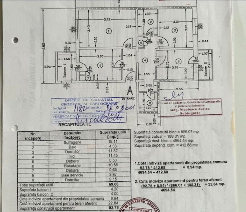 Ofer spre vânzare apartament 3 camere