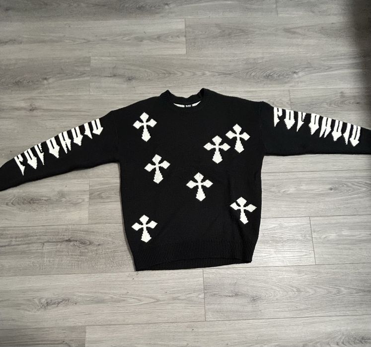 Pulover subtire negru cu cruci baggy fit