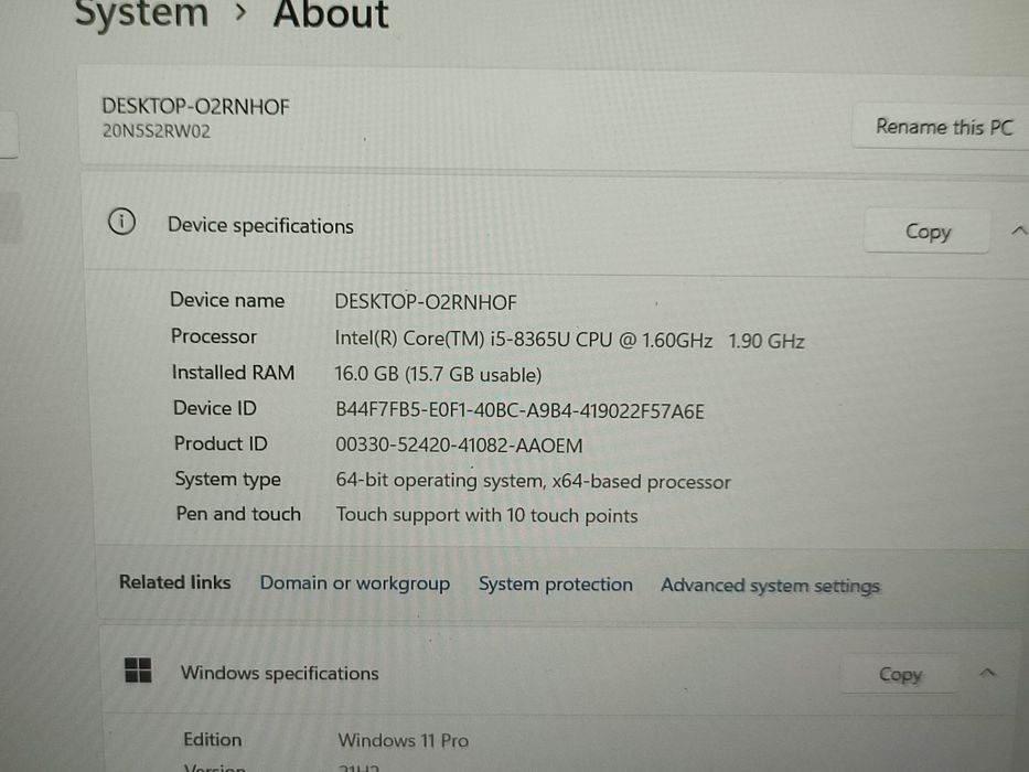 Laptop Lenovo Thinkpad T590 cu Touchscreen - i5-8365u/ 16gb/ 512gb