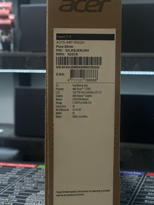 Ноутбук офисный Acer Aspire  AMD Ryzen 7-5700U 16/512GB