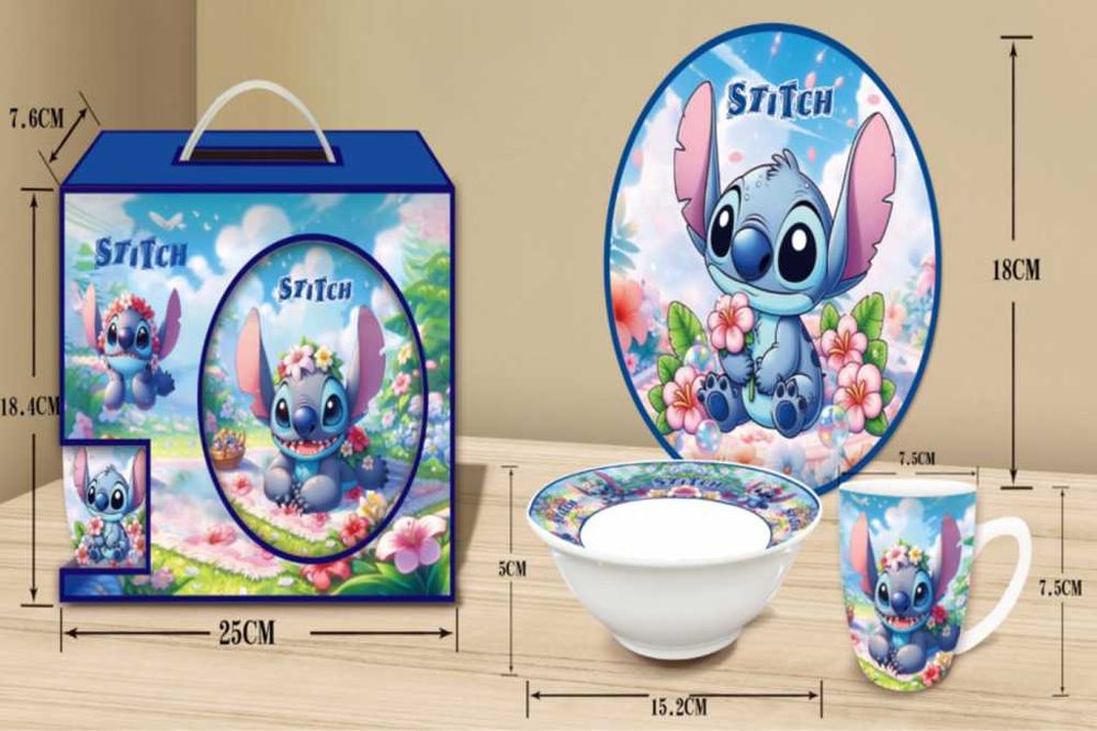 Детски комплект с Анимационни герои от 3 части, чашка, чинийка и купа