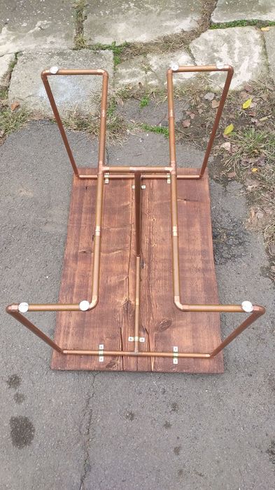 Masa blat lemn natural cadru teava cupru