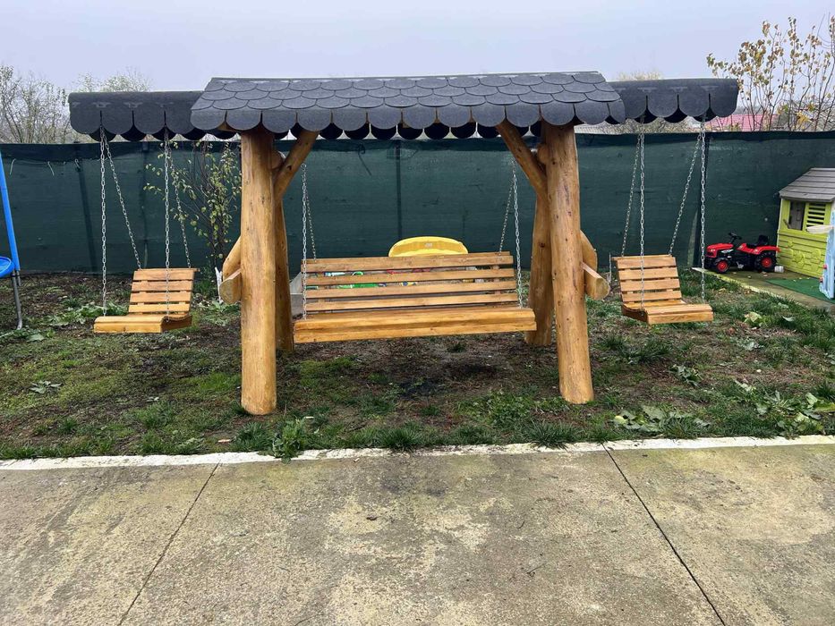 Leagan de gradina rustic din lemn rotund