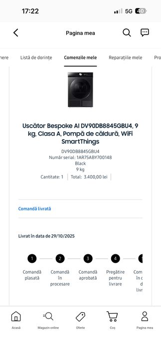 Set Samsung Bespoke AI - Uscator de haine + Masina spalat haine, cu garantie