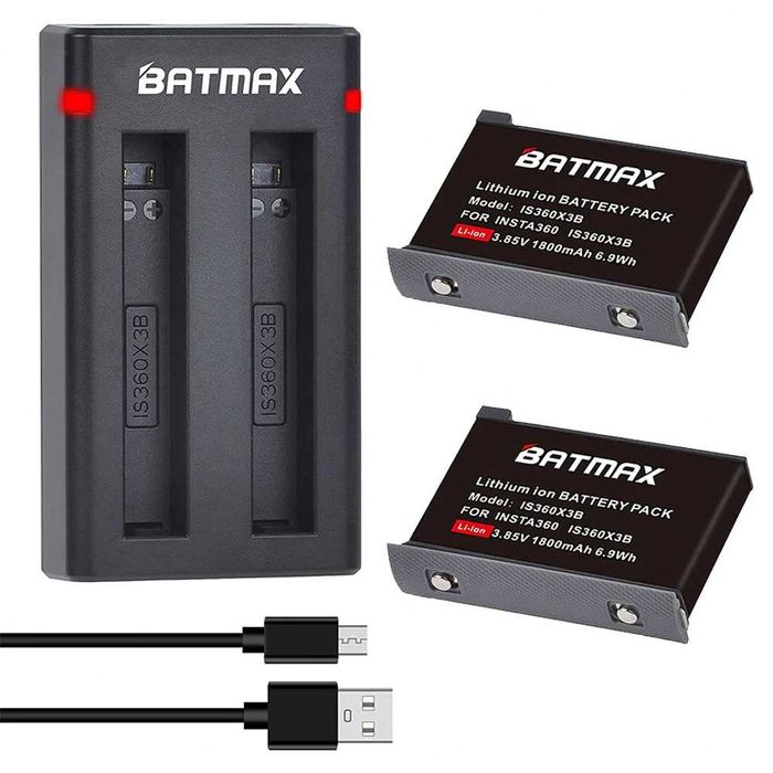 Set 2 acumulatori 1800mAh + incarcator dual camere actiune Insta360 X3