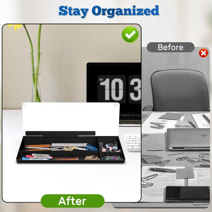 НОВА! Стъклена дъска за бюро с органайзер, бяла, с маркери и чекмедже