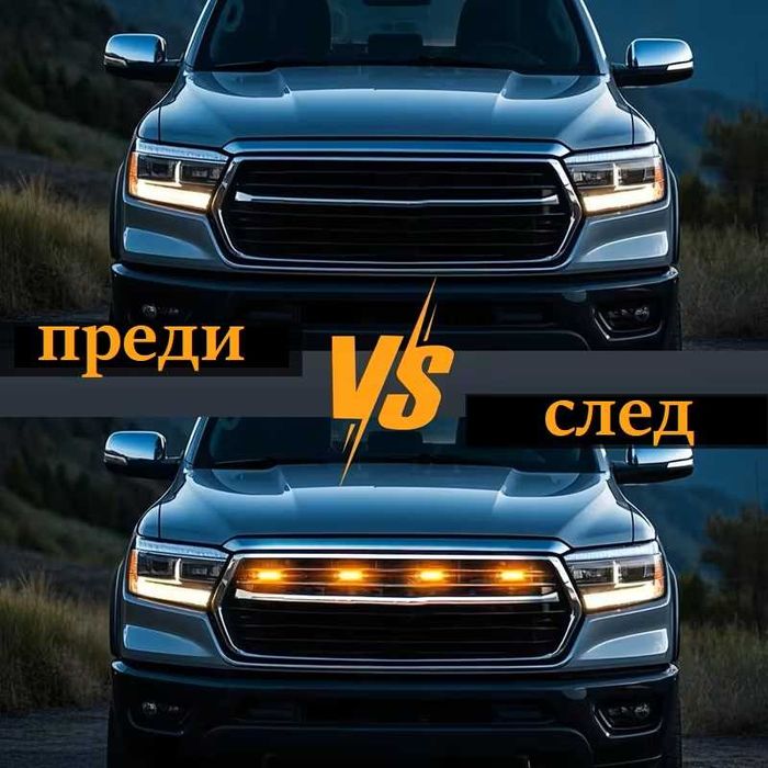 Лед Дневни Светлини За Решетка Оранжеви Американски Стил 12V Raptor Style 4 броя Опушени Черни