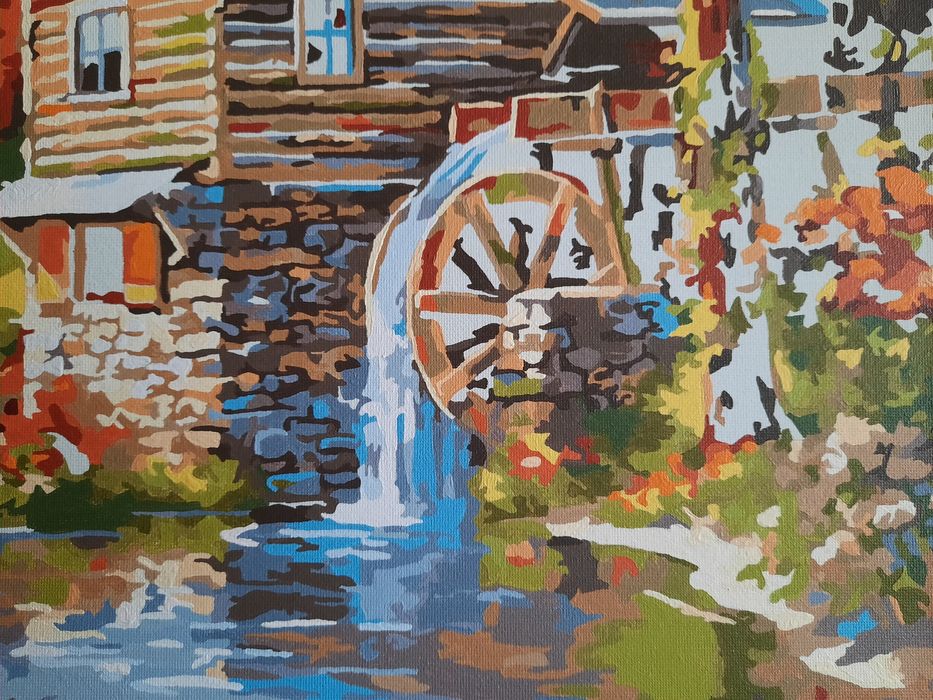 Ръчно рисувана картина по номера- "СТАРАТА ВОДЕНИЦА"