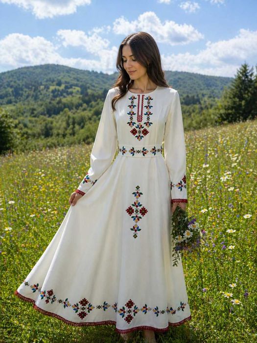 Рокля с бродирана шевица/бродерия