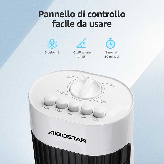 Ventilator turn Aigostar Ben 33JTS digital cu temporizator, 3 trepte de viteza, motor de 45 w, oscilatie automata de 85 grade