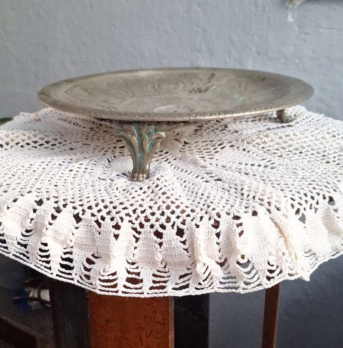 Platou vechi fructe,  fructieră din alamă argintată