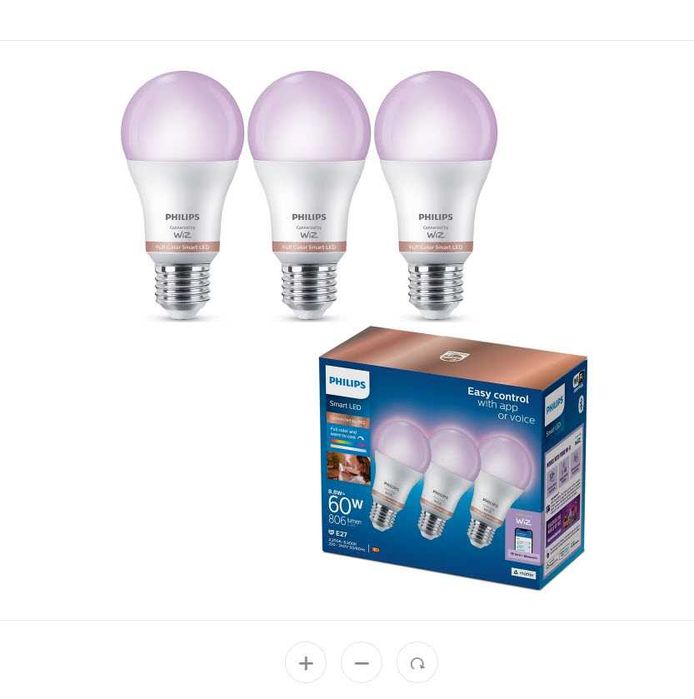 3 x bec LED RGB Philips Smart A60, Wi-Fi/Bluetooth, 8.5W, 2200-6500K
