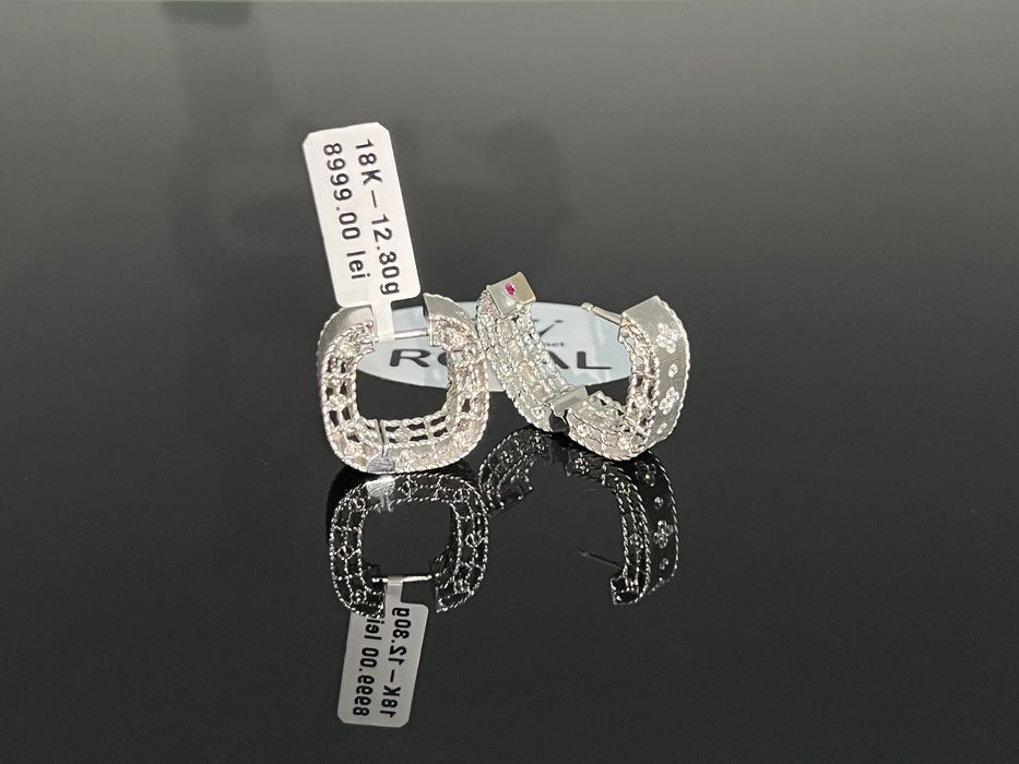 Bijuteria Royal CB : Cercei cu diamante aur alb 18K 750 12,30 grame
