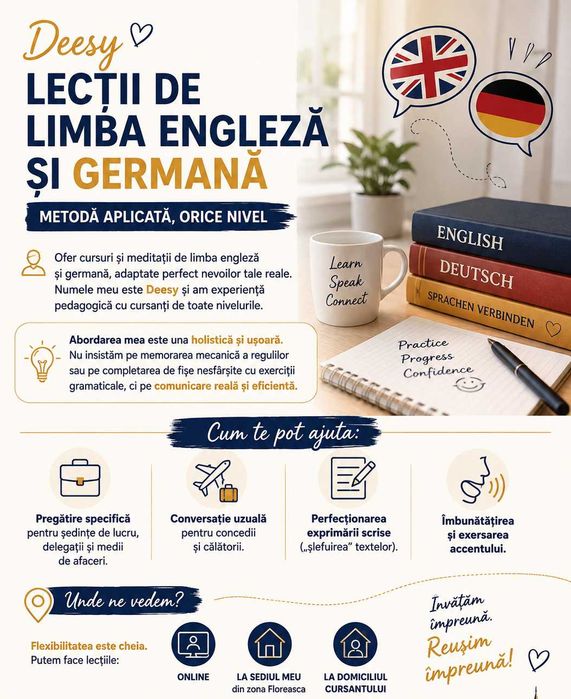 Lecții de Limba Engleză și Germană | Metodă Aplicată, orice nivel cu Mrs. Dessy