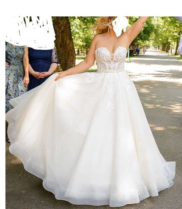 rochie de mireasa cu trena/voal/cercuri/fundita/cordon, cu corset