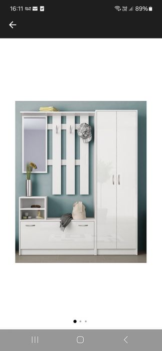 Vând set dulap+cuier alb lucios