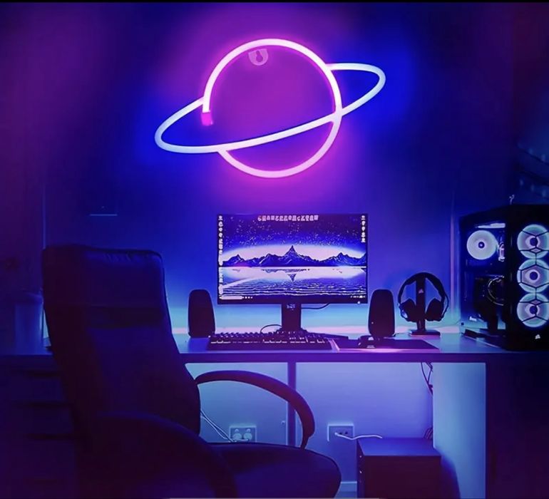 Lampa led neon planet perete mov-albastru