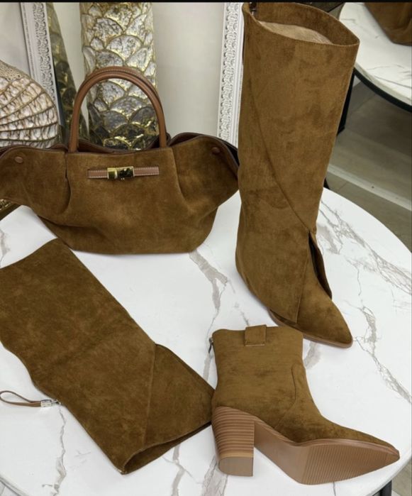 Сапоги стильные из эко замши 2 в 1