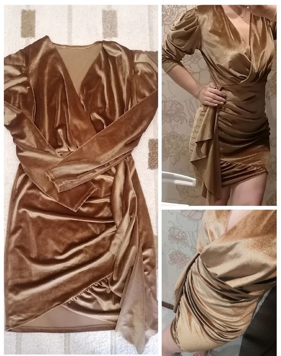 Рокля златно кадифе