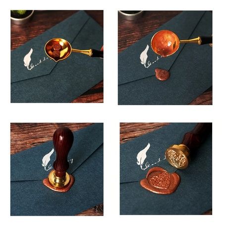 Восъчен печат сърце , Комплект : печат , лъжица и восък