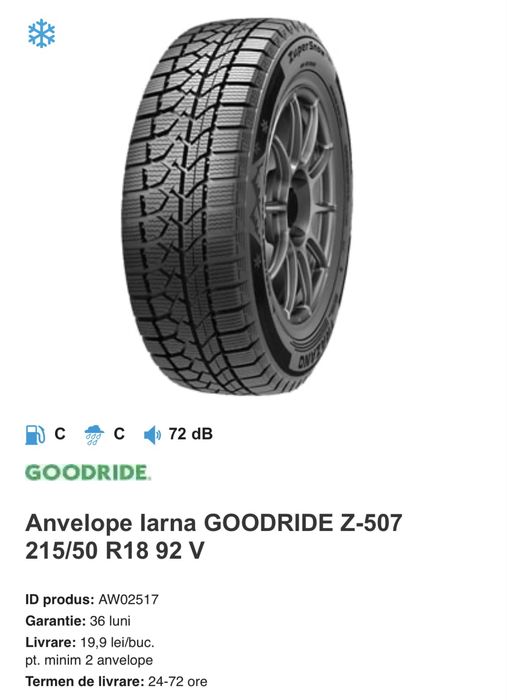 4 buc Cauciucuri iarna 215/50/r18 goodride noi noute
