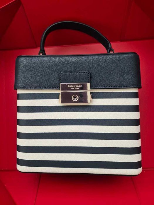 Нова кожена чанта Kate Spade Voyage, лимитирана серия, синьо-бяло райе