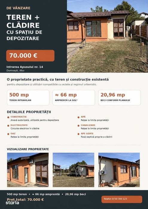Teren 500 mp, spatiu depozitare 65mp, beci 21mp