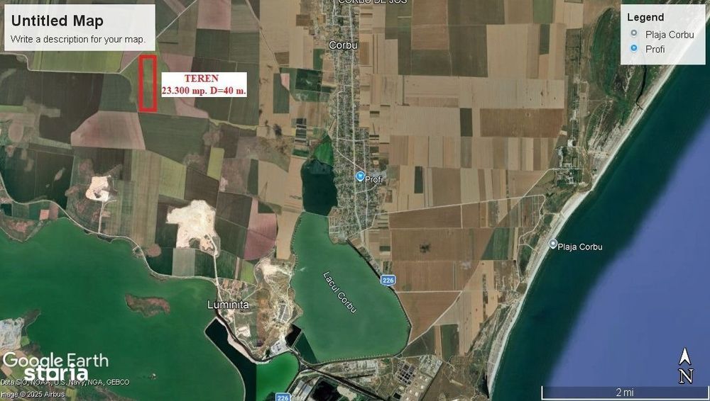 Corbu Teren Agricol 23.300 Mp. D=40 M. Ideal Investitie Pret 19.900 E