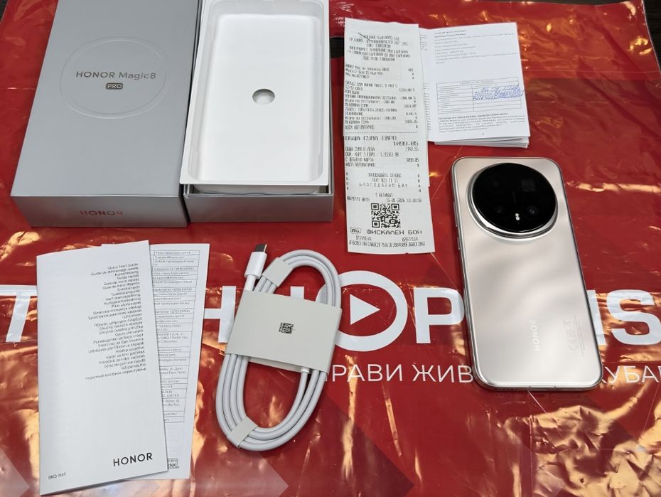 ЧИСТО НОВ 512GB Honor Magic 8 Pro Гаранция Технополис 2028г. GOLD / Златист