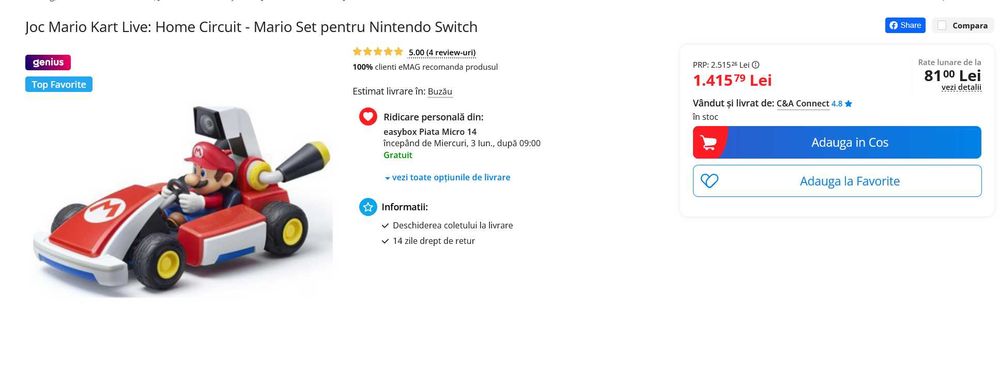 Masina Mario Kart Live: Home Circuit - Mario Nintendo Switch / joc nintendo switch / consola nintendo