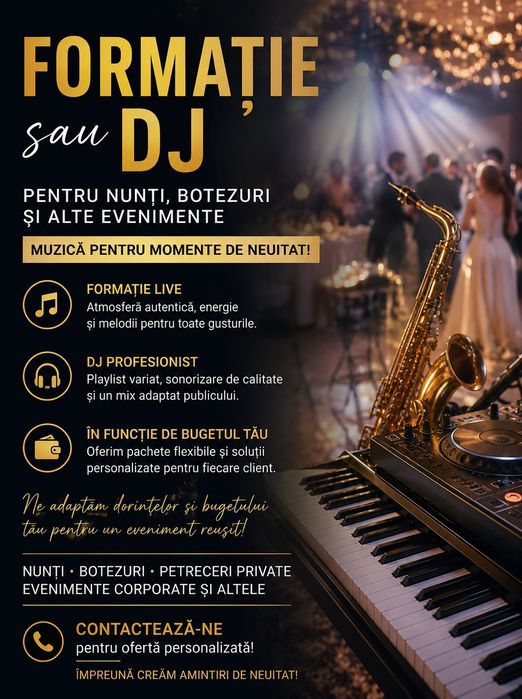 Nunți botezuri evenimente private la alegerea dvs putem veni cu formație sau dj