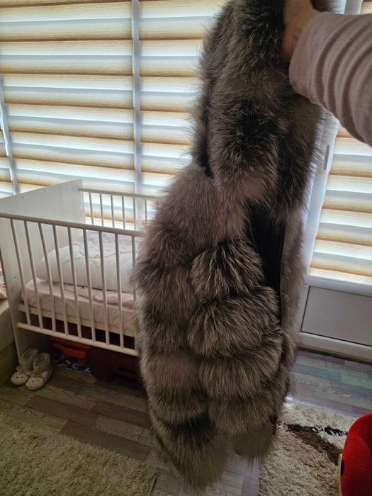 Кожено Яке със 100% естествен косъм- Сребърна лисица.